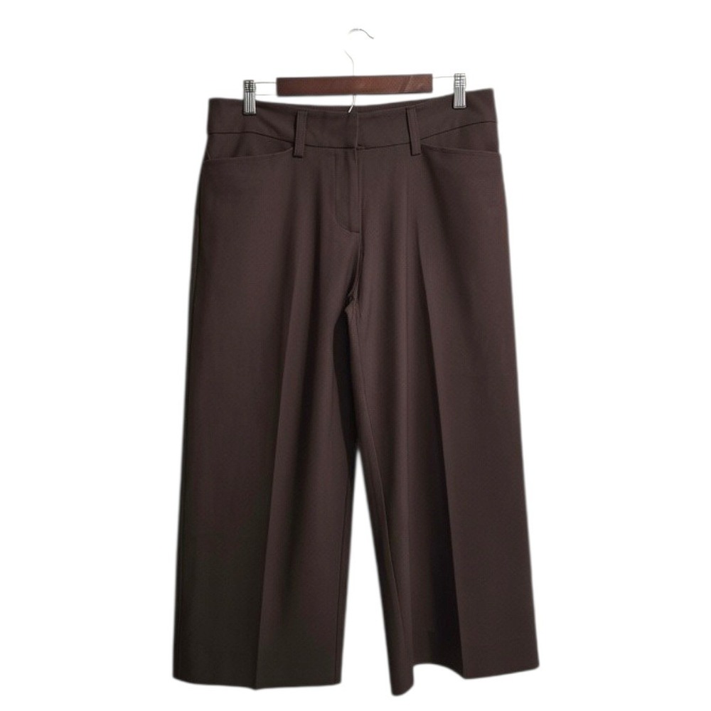 Karen Kane Mid-Rise Wide Leg Cropped Pants In Brown Sz 10